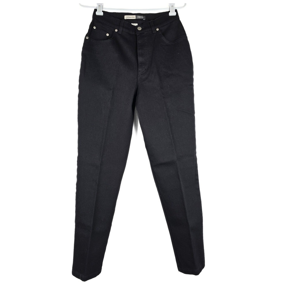 St Johns Bay Womens Stretch Tapered Leg Jeans Black Size 6S Short Natural Waist
